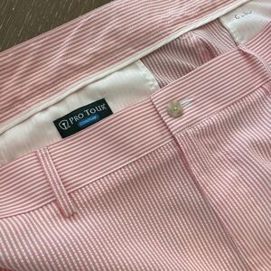 PRO TOUR Mens 38 Cool Play Golf Shorts Seersucker Pink/White Striped ~ EXCELLENT